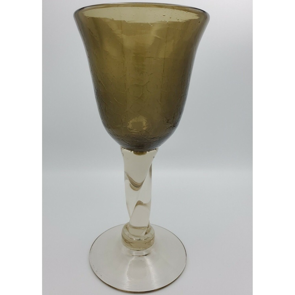 VTG Smoky Quartz Heavy Art Glass Vase 13" Tall Chalice Bubble Crackle Brown Gray